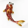 Fashionable and trendy red koi brooch, enamel goldfish and carp pin, elegant Chinese red auspicious fish accessories details Picture